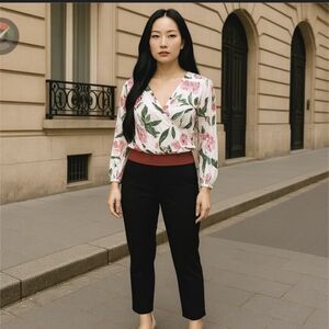 Guess Long Sleeve Floral Wrap Blouse